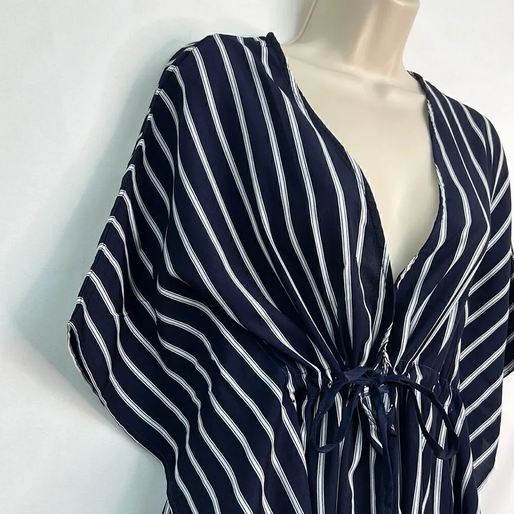 AvidLove navy blue and white striped swim cover up. Size small NWT